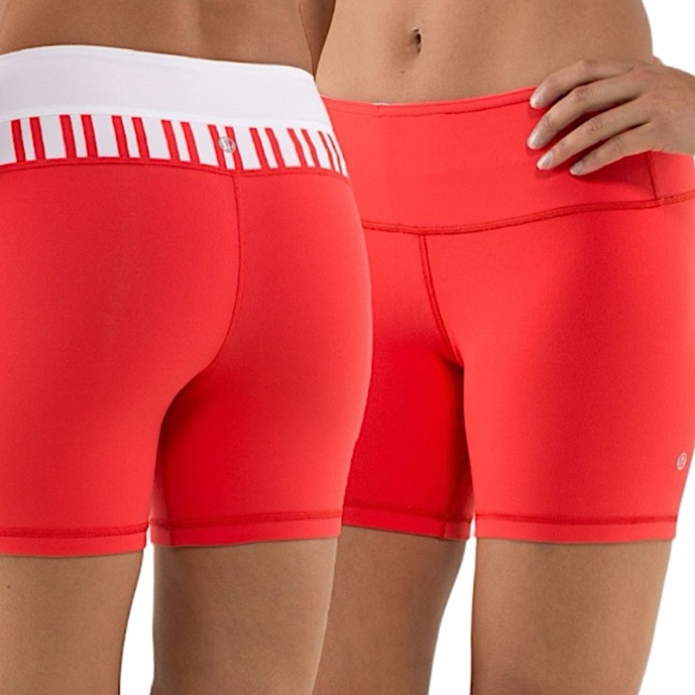 RARE Lululemon Reverse Groove Reversible Shorts 5” Inseam Twin Stripe/Love Red